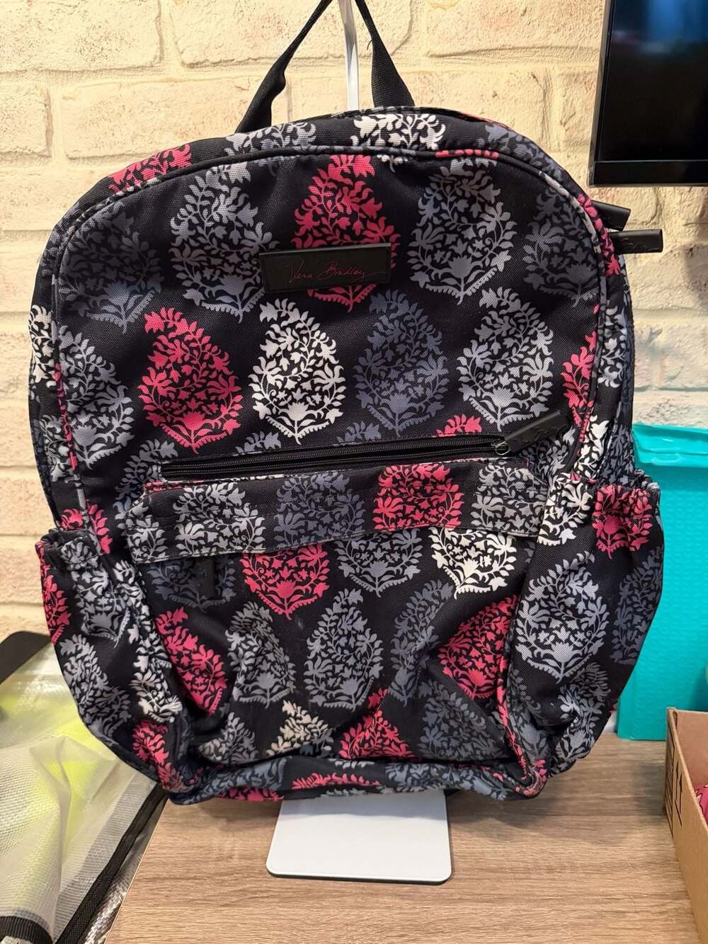 Vera Bradley Lighten Up Grande Laptop Backpack Northern Lights Pink Gray Black